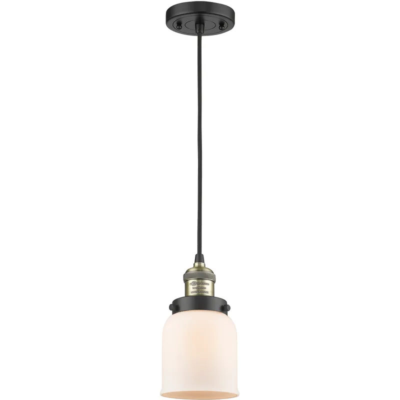 Franklin Restoration Bell LED 5 inch Black Antique Brass Mini Pendant Ceiling Light in Matte White, Franklin Restoration