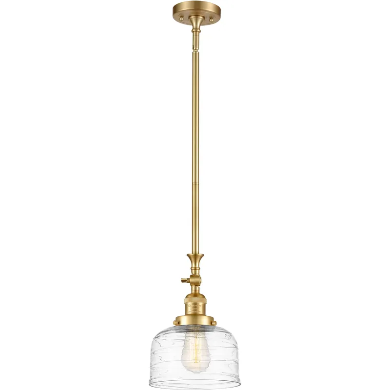 Franklin Restoration Bell 1 Light 8 inch Satin Gold Mini Pendant Ceiling Light in Incandescent, Clear Deco Swirl