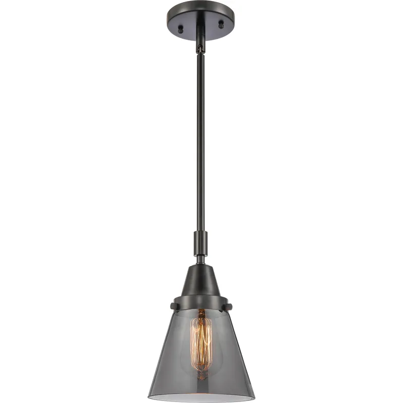 Franklin Restoration Small Cone LED 6 inch Matte Black Mini Pendant Ceiling Light in Plated Smoke Glass