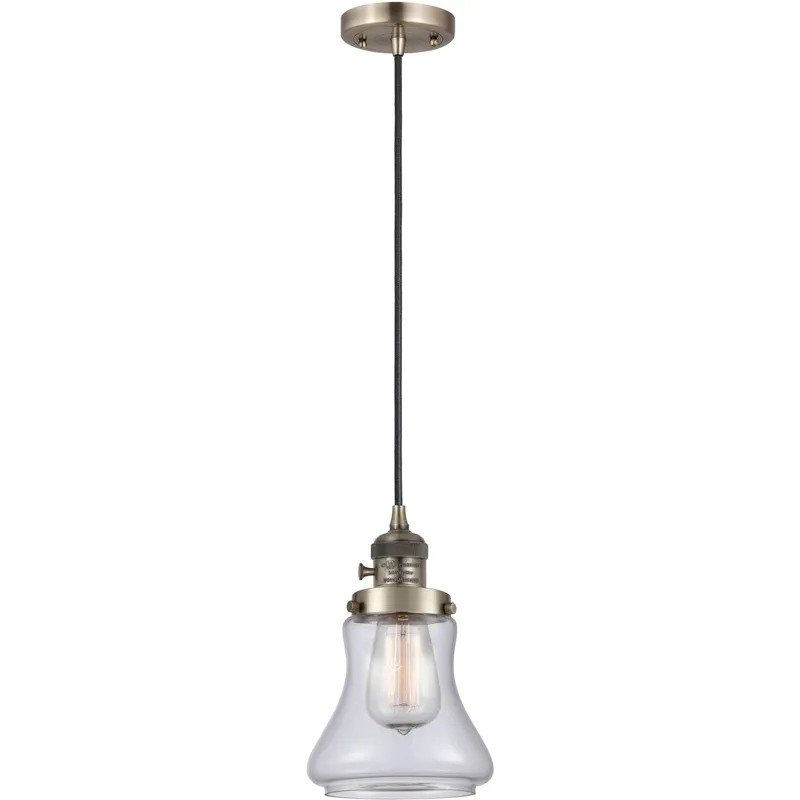 Franklin Restoration Bellmont 1 Light 6.25 inch Antique Brass Mini Pendant Ceiling Light in Incandescent, Clear