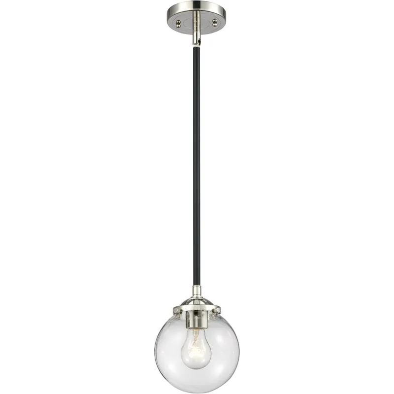 Nouveau X-Large Beacon 1 Light 10 inch Black Polished Nickel Mini Pendant Ceiling Light in Clear Glass, Nouveau