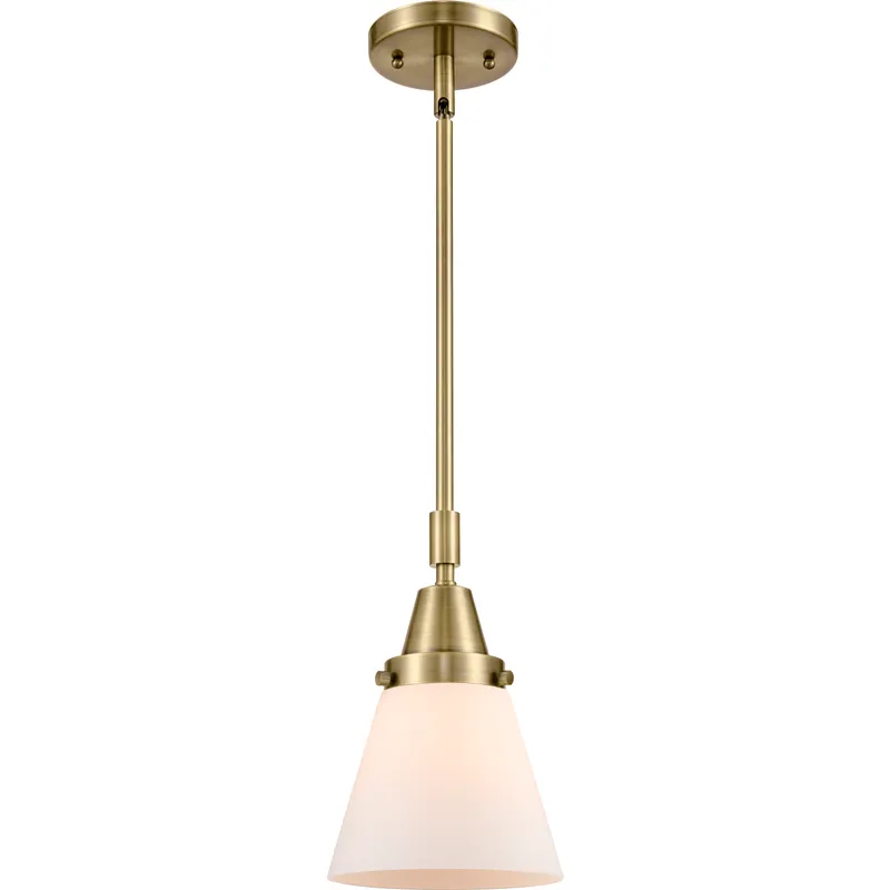 Franklin Restoration Small Cone LED 6 inch Antique Brass Mini Pendant Ceiling Light in Matte White Glass