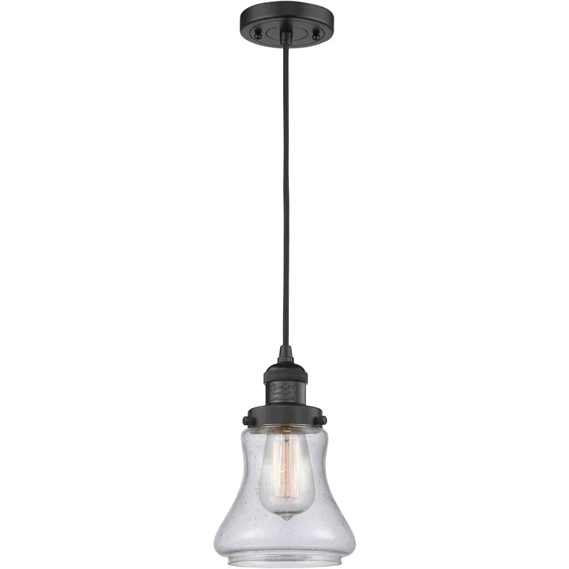 Franklin Restoration Bellmont LED 6 inch Matte Black Mini Pendant Ceiling Light in Seedy Glass, Franklin Restoration