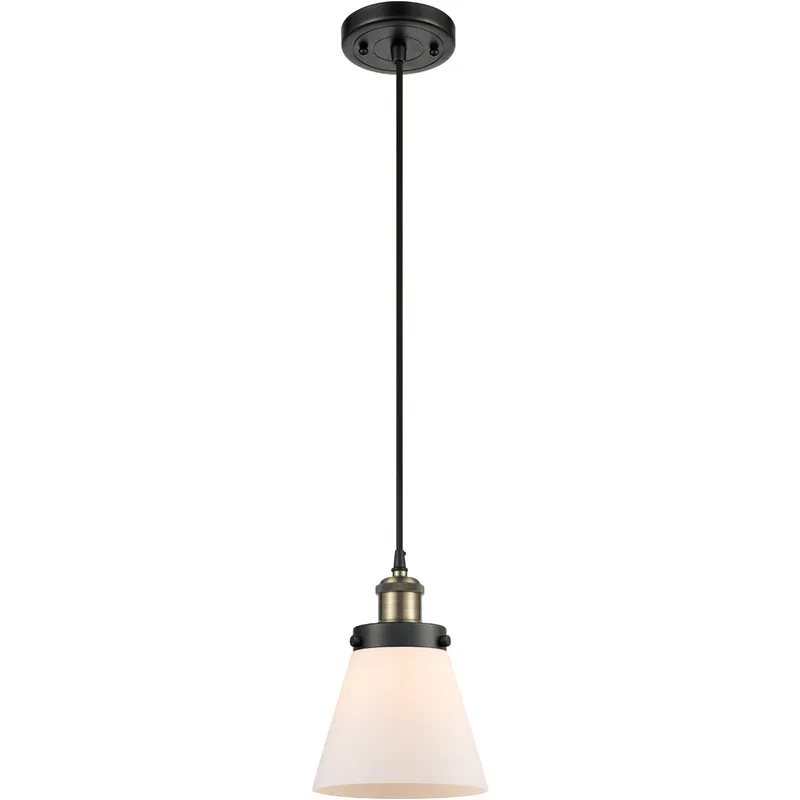 Ballston Small Cone LED 6 inch Black Antique Brass Mini Pendant Ceiling Light in Matte White Glass, Black Textured