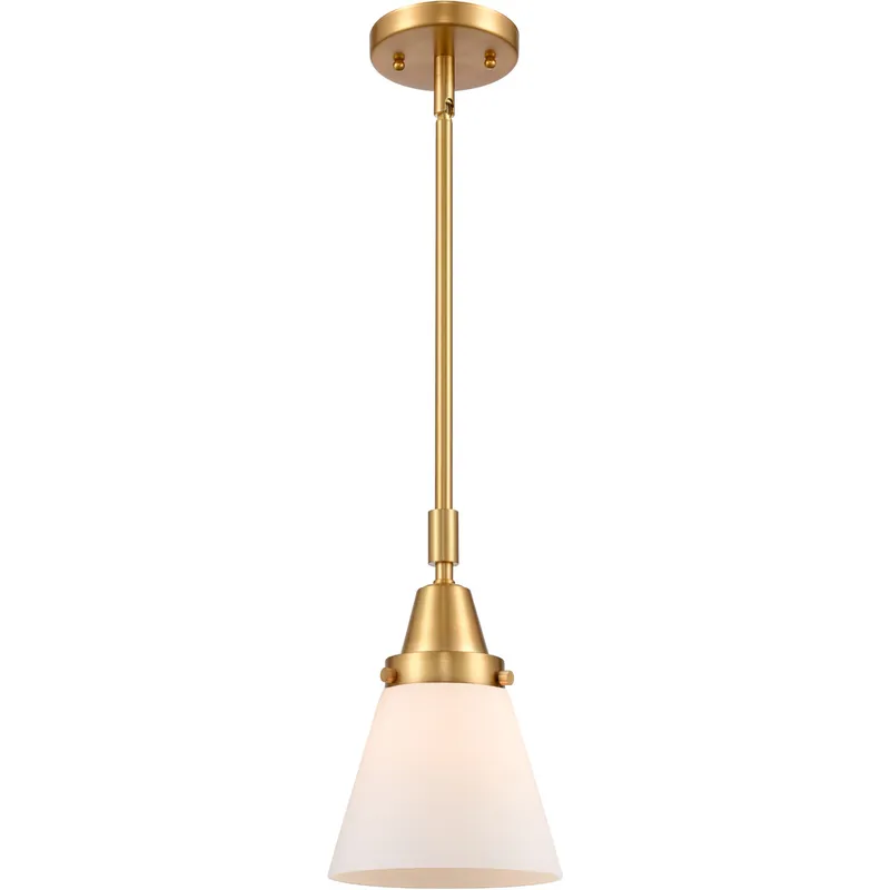 Franklin Restoration Small Cone LED 6 inch Satin Gold Mini Pendant Ceiling Light in Matte White Glass