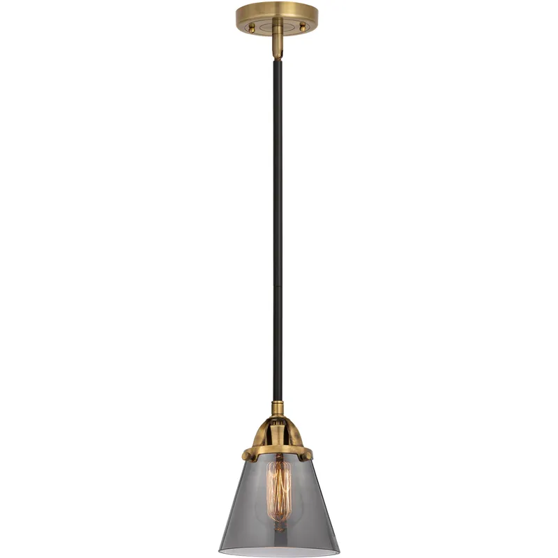 Nouveau 2 Cone 1 Light 6.25 inch Black Antique Brass Mini Pendant Ceiling Light in Bulb Not Included, Light Smoke Glass