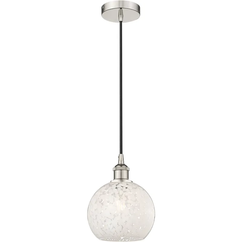 Edison White Mouchette 1 Light 8 inch Polished Nickel Cord Hung Mini Pendant Ceiling Light