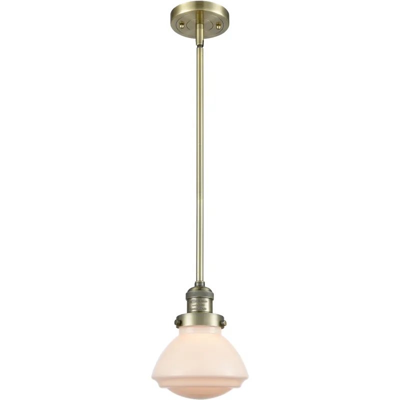 Franklin Restoration Olean LED 6.75 inch Antique Brass Mini Pendant Ceiling Light in Matte White, Franklin Restoration