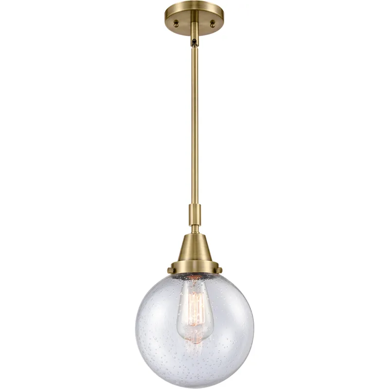 Franklin Restoration Beacon LED 8 inch Antique Brass Mini Pendant Ceiling Light in Seedy Glass