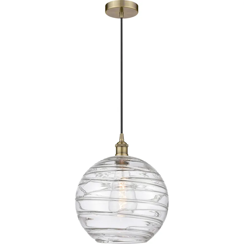 Edison Athens Deco Swirl 1 Light 12 inch Antique Brass Mini Pendant Ceiling Light