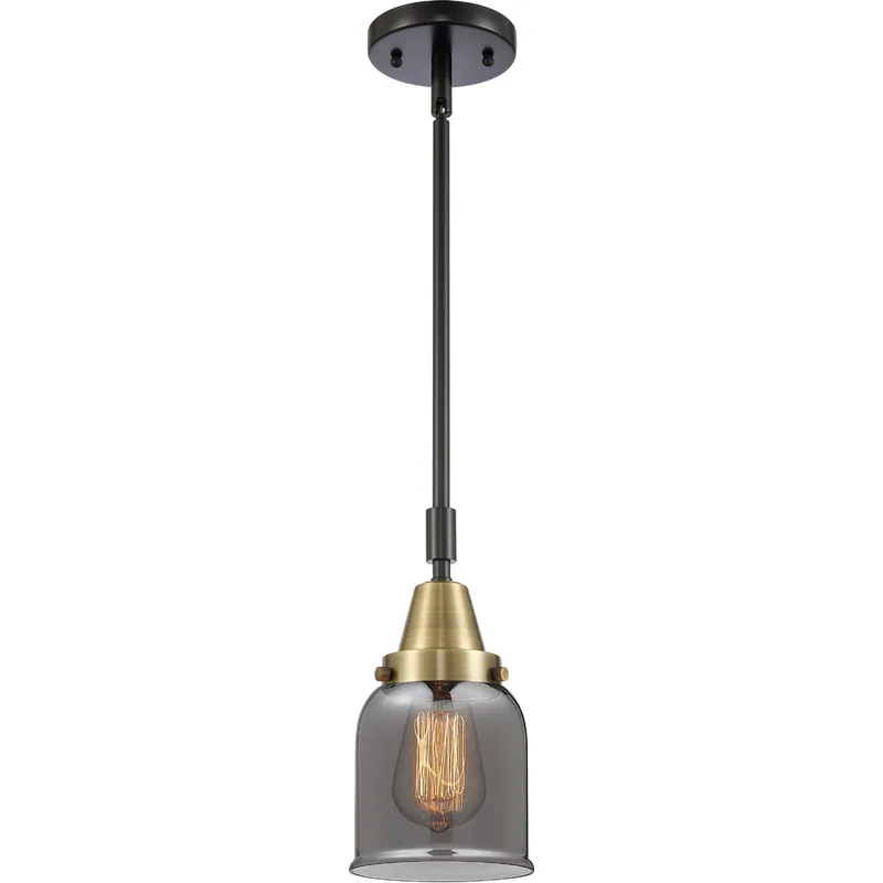 Franklin Restoration Small Bell LED 5 inch Black Antique Brass Mini Pendant Ceiling Light in Plated Smoke Glass