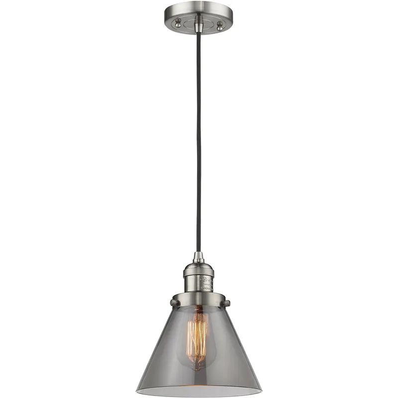Franklin Restoration Cone 1 Light 8 inch Brushed Satin Nickel Mini Pendant Ceiling Light in Bulb Not Included, Light Smoke Glass, Franklin Restoration