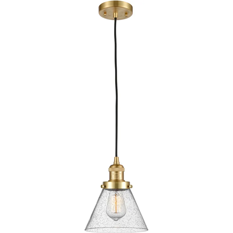 Franklin Restoration Cone LED 8 inch Satin Gold Mini Pendant Ceiling Light in Seedy, Franklin Restoration
