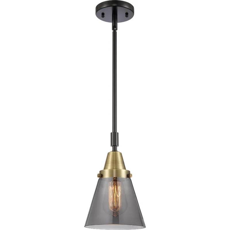 Franklin Restoration Small Cone LED 6 inch Black Antique Brass Mini Pendant Ceiling Light in Plated Smoke Glass