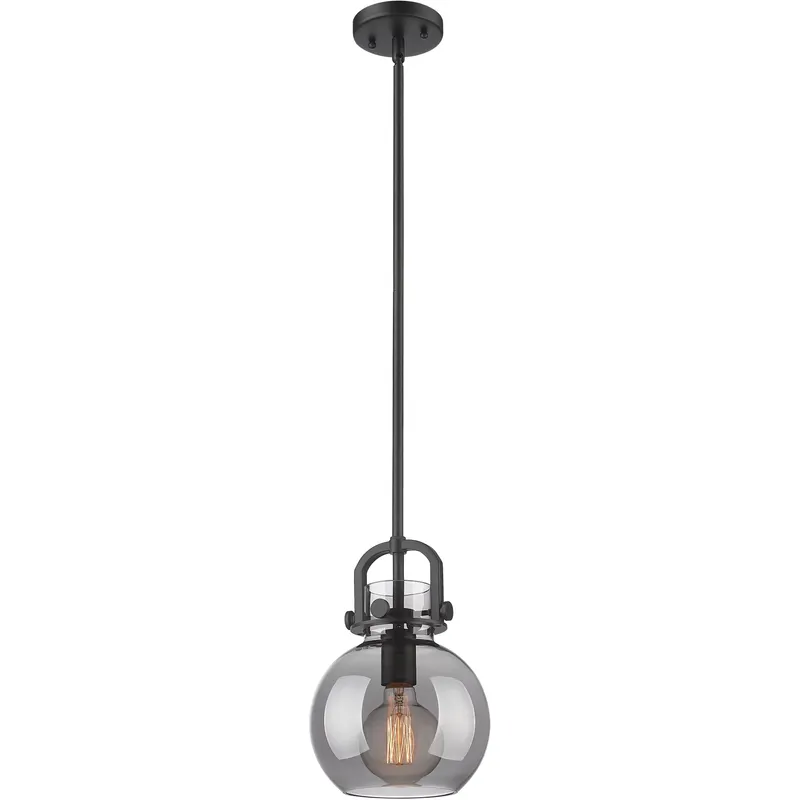 Newton Sphere 1 Light 8 inch Matte Black Mini Pendant Ceiling Light in Light Smoke Glass