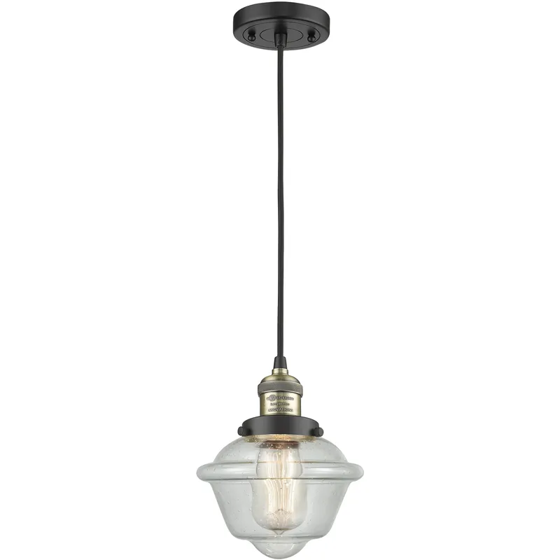 Franklin Restoration Oxford LED 7.5 inch Black Antique Brass Mini Pendant Ceiling Light in Seedy, Franklin Restoration