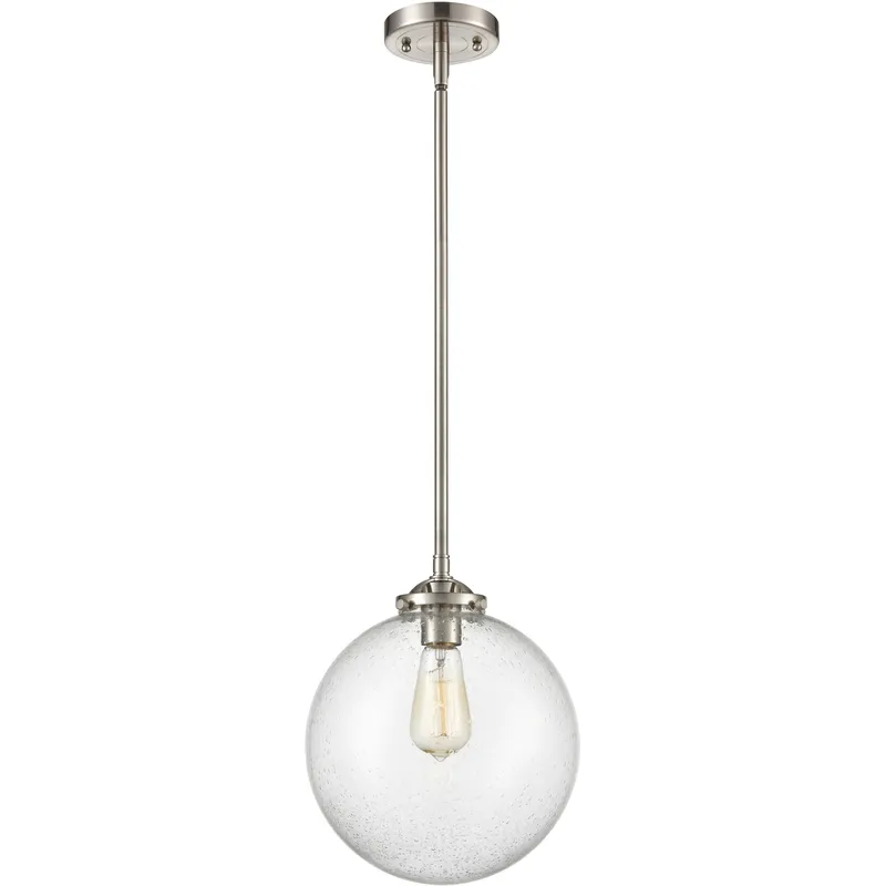 Nouveau Beacon 1 Light 10 inch Brushed Satin Nickel Mini Pendant Ceiling Light in Incandescent, Seedy, Nouveau