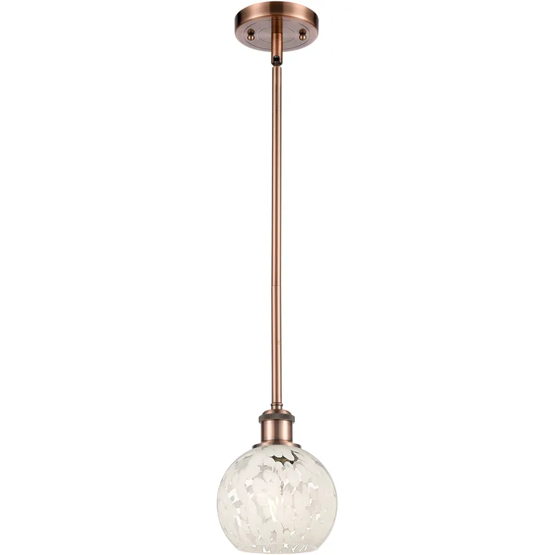 Ballston White Mouchette 1 Light 6 inch Antique Copper Stem Hung Mini Pendant Ceiling Light