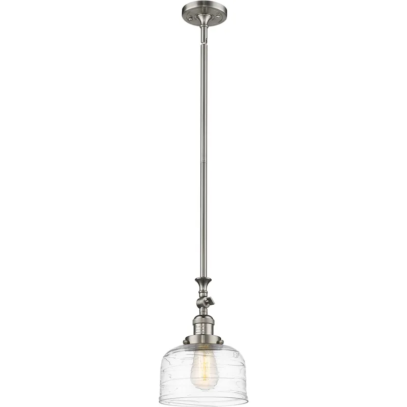 Franklin Restoration Bell 1 Light 8 inch Brushed Satin Nickel Mini Pendant Ceiling Light in Incandescent, Clear Deco Swirl