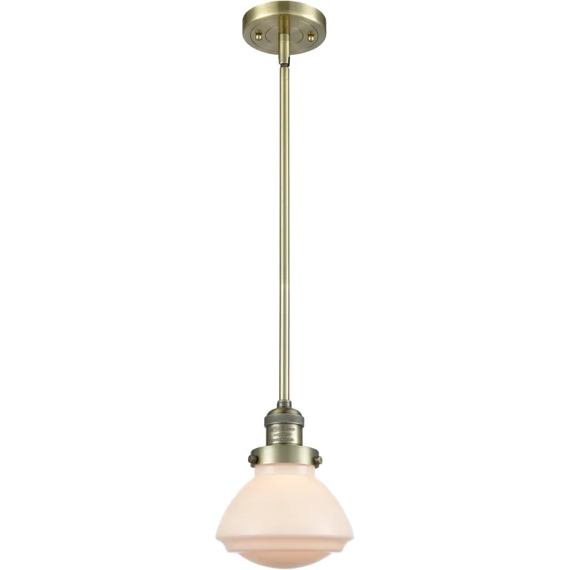 Franklin Restoration Olean 1 Light 6.75 inch Antique Brass Mini Pendant Ceiling Light in Incandescent, Matte White, Franklin Restoration