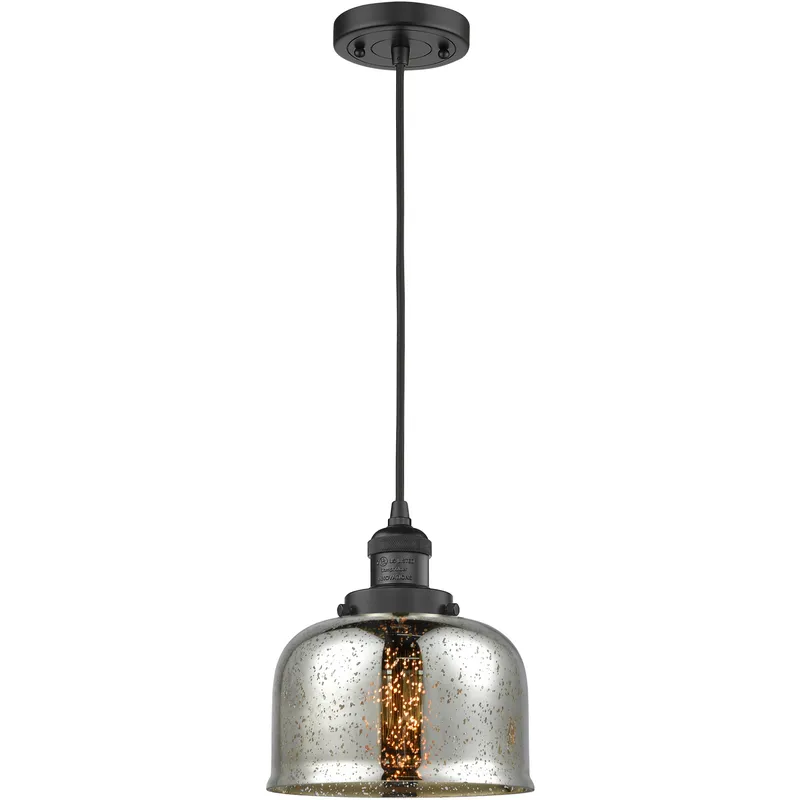 Franklin Restoration Bell 1 Light 8 inch Matte Black Mini Pendant Ceiling Light in Incandescent, Silver Plated Mercury, Franklin Restoration