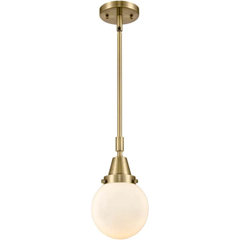 Beacon 1 Light 6 inch Antique Brass Mini Pendant Ceiling Light in Matte White Glass