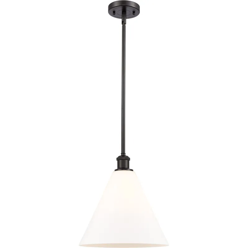 Ballston Cone 1 Light 12 inch Oil Rubbed Bronze Mini Pendant Ceiling Light in Matte White Glass