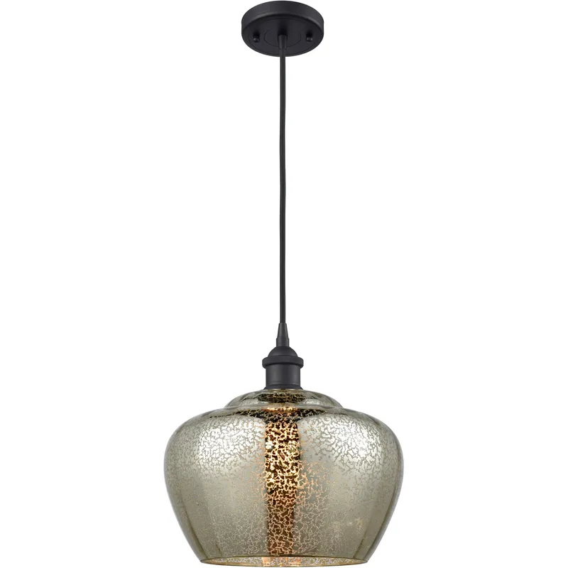 Ballston Large Fenton 1 Light 11 inch Matte Black Mini Pendant Ceiling Light in Mercury Glass, Ballston