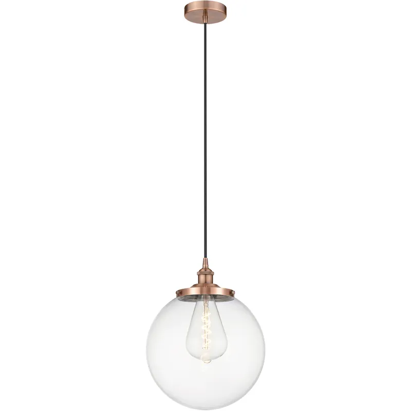 Beacon 1 Light 13.75 inch Antique Copper Mini Pendant Ceiling Light in Clear Glass