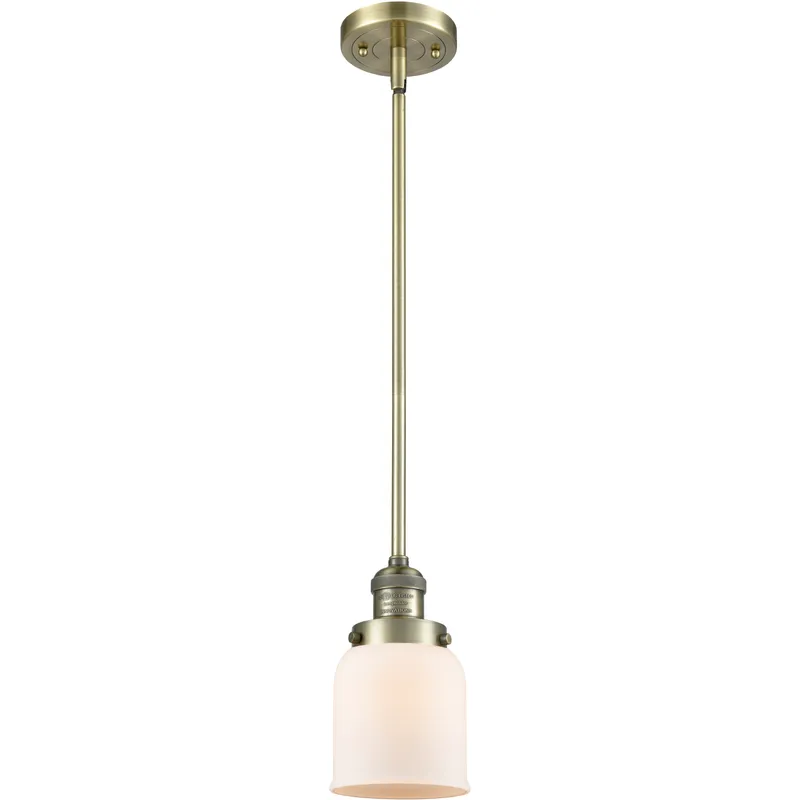 Franklin Restoration Bell LED 5 inch Antique Brass Mini Pendant Ceiling Light in Matte White, Franklin Restoration