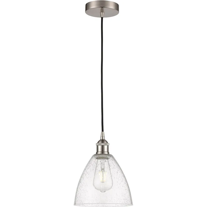 Edison Dome LED 7.5 inch Brushed Satin Nickel Mini Pendant Ceiling Light in Seedy Glass