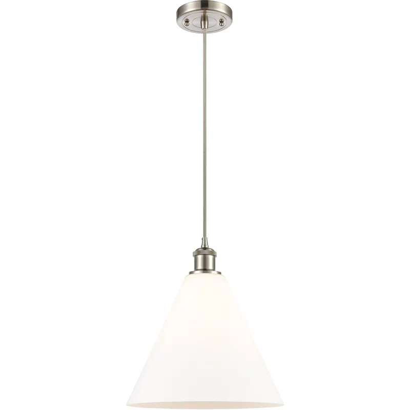 Ballston Cone 1 Light 12 inch Brushed Satin Nickel Mini Pendant Ceiling Light in Matte White Glass