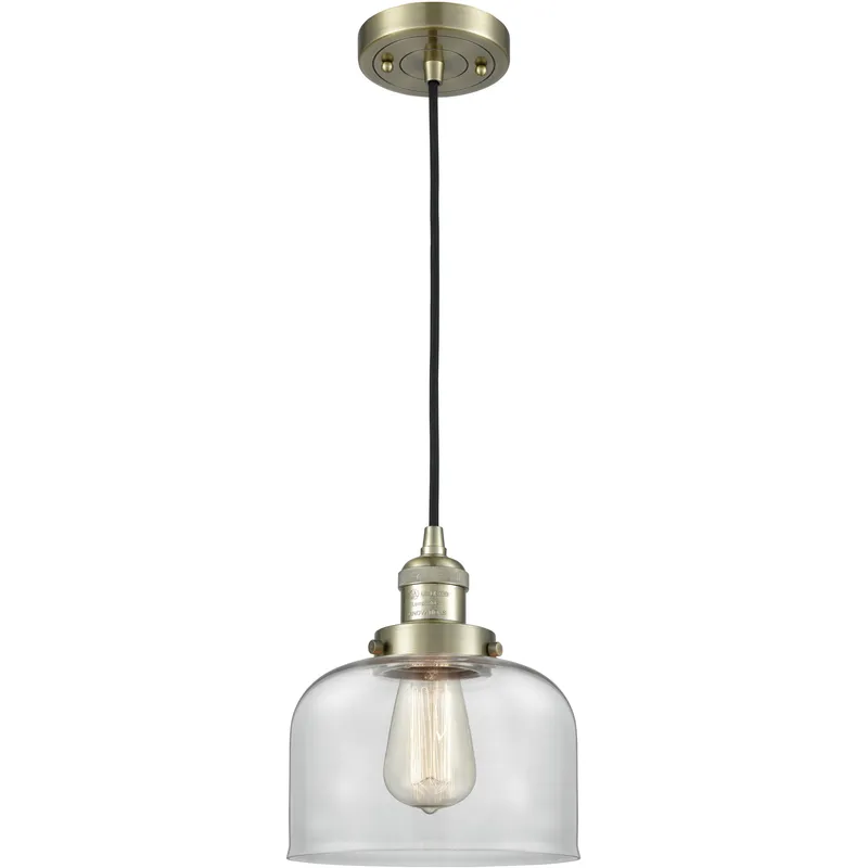 Franklin Restoration Bell 1 Light 8 inch Antique Brass Mini Pendant Ceiling Light in Incandescent, Clear, Franklin Restoration
