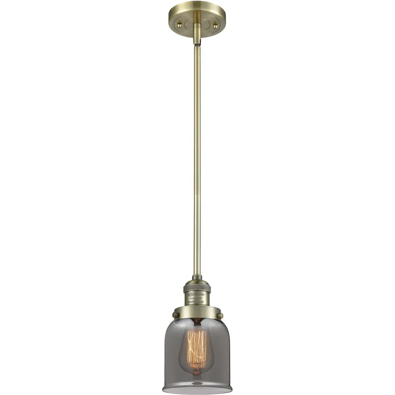 Franklin Restoration Bell LED 5 inch Antique Brass Mini Pendant Ceiling Light in Light Smoke Glass, Franklin Restoration