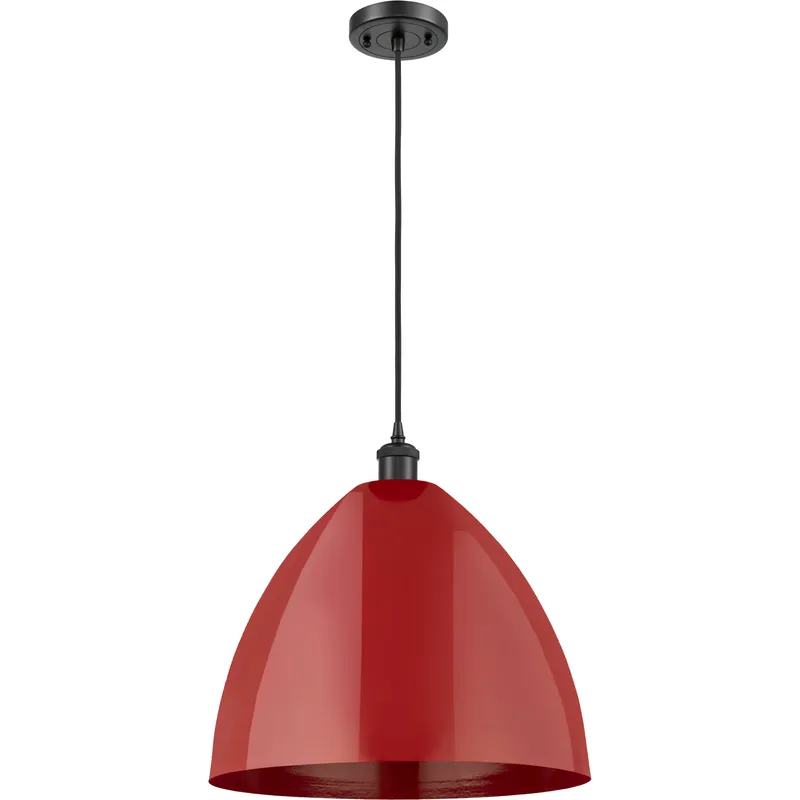 Ballston Plymouth Dome LED 16 inch Matte Black Mini Pendant Ceiling Light in Black Textured, Matte Red
