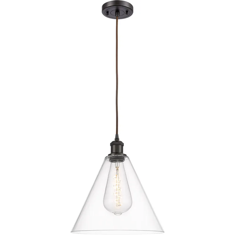 Ballston Cone 1 Light 12 inch Oil Rubbed Bronze Mini Pendant Ceiling Light in Clear Glass