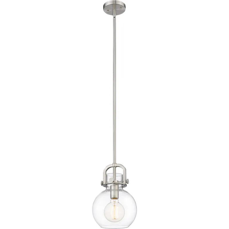 Newton Sphere 1 Light 8 inch Satin Nickel Mini Pendant Ceiling Light in Clear Glass