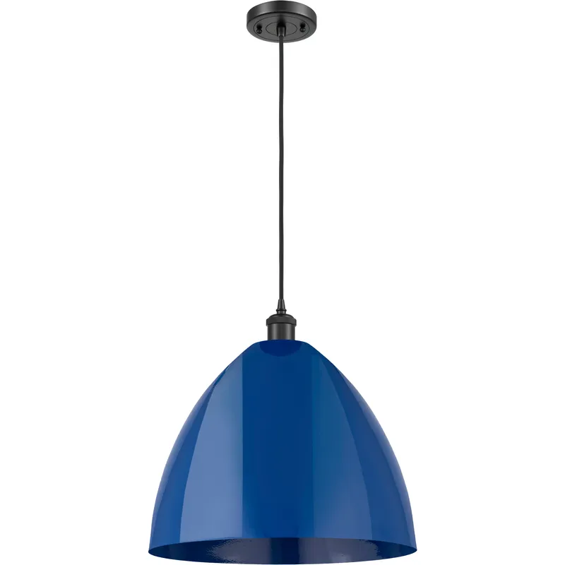 Ballston Plymouth Dome LED 16 inch Matte Black Mini Pendant Ceiling Light in Black Textured, Matte Blue