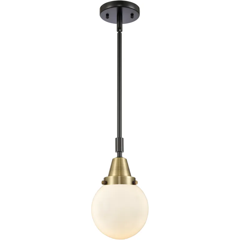 Beacon 1 Light 6 inch Black Antique Brass Mini Pendant Ceiling Light in Matte White Glass