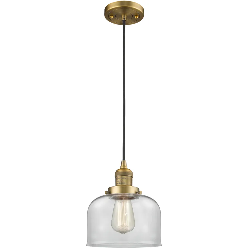 Franklin Restoration Bell LED 8 inch Brushed Brass Mini Pendant Ceiling Light in Clear, Franklin Restoration