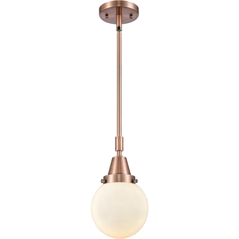 Beacon 1 Light 6 inch Antique Copper Mini Pendant Ceiling Light in Matte White Glass