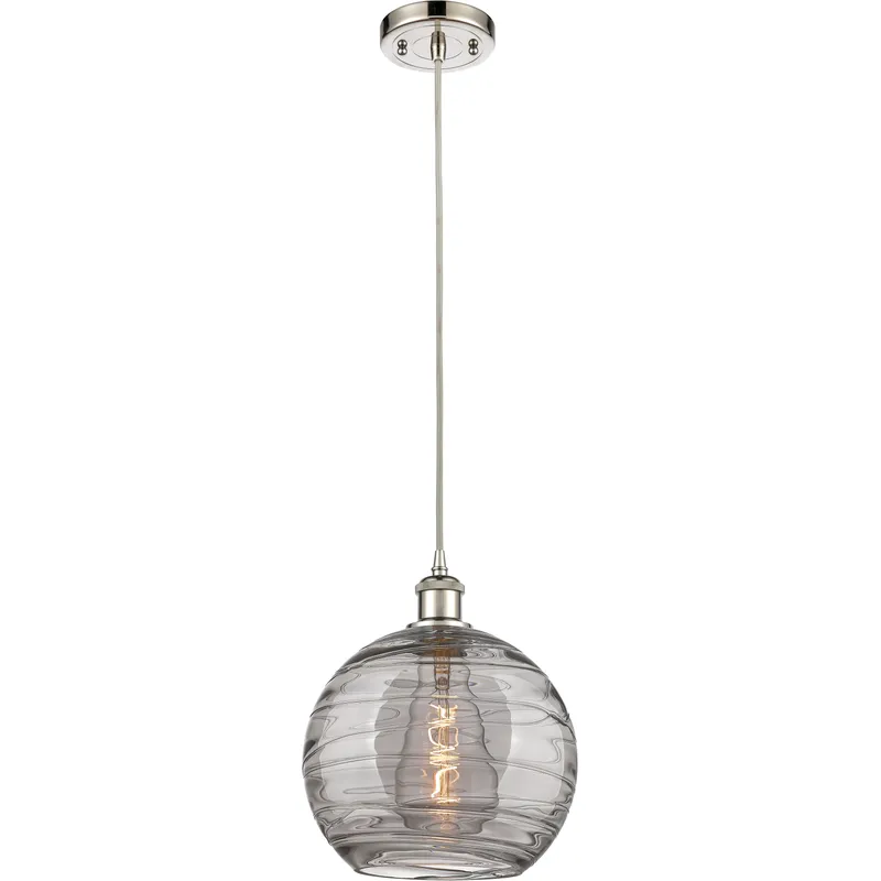 Ballston Athens Deco Swirl 1 Light 10 inch Polished Nickel Cord Hung Mini Pendant Ceiling Light
