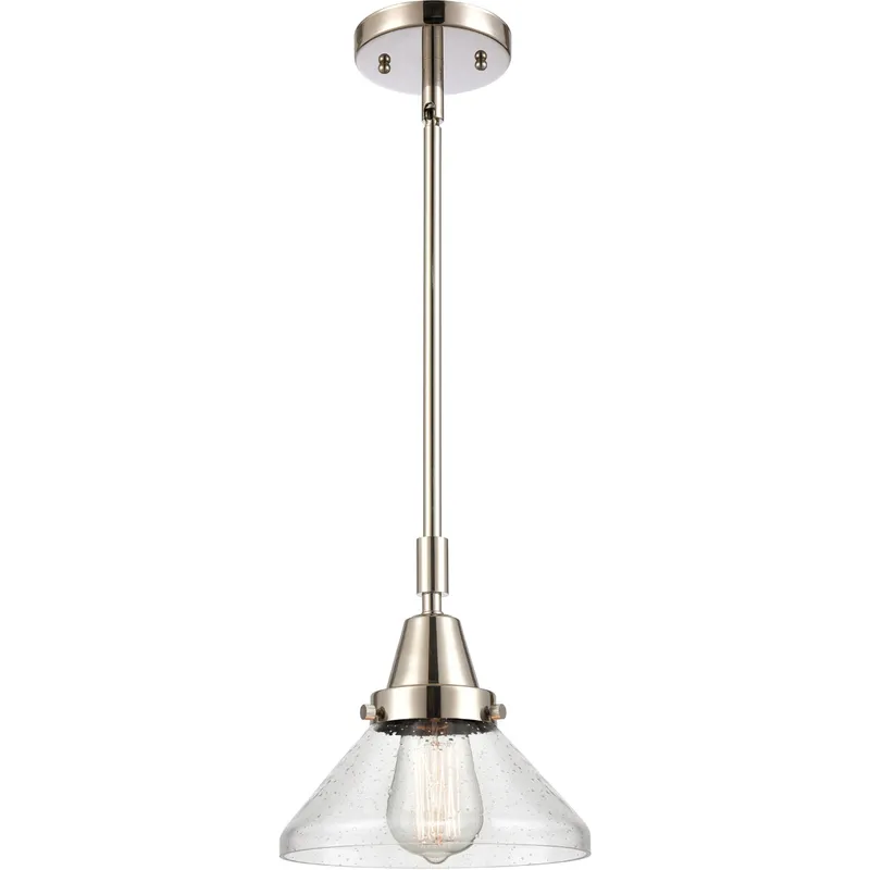 Franklin Restoration Caden LED 8 inch Polished Nickel Mini Pendant Ceiling Light in Seedy Glass