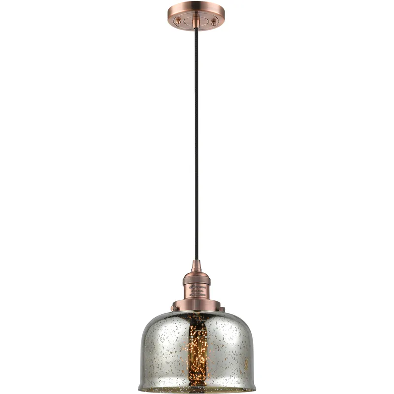 Franklin Restoration Bell LED 8 inch Antique Copper Mini Pendant Ceiling Light in Silver Plated Mercury, Franklin Restoration