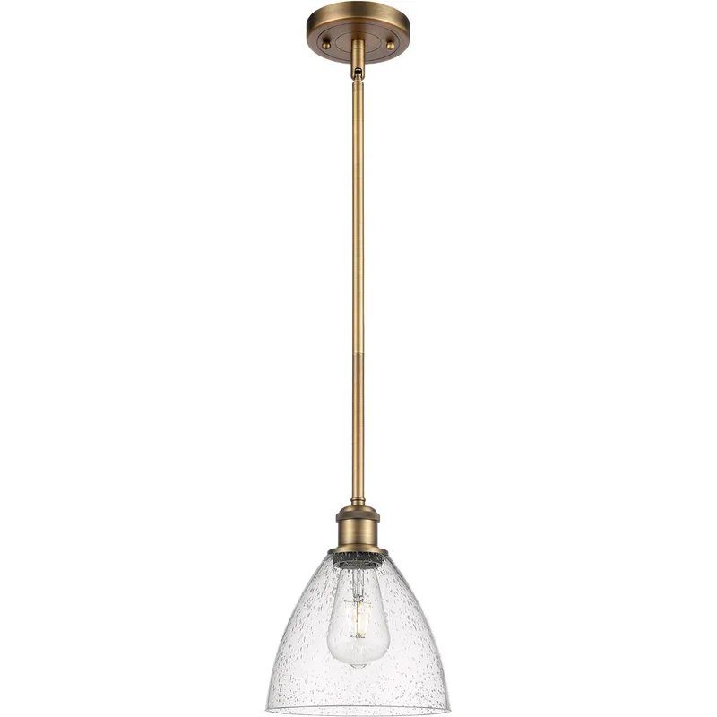 Ballston Dome LED 7.5 inch Brushed Brass Mini Pendant Ceiling Light in Seedy Glass