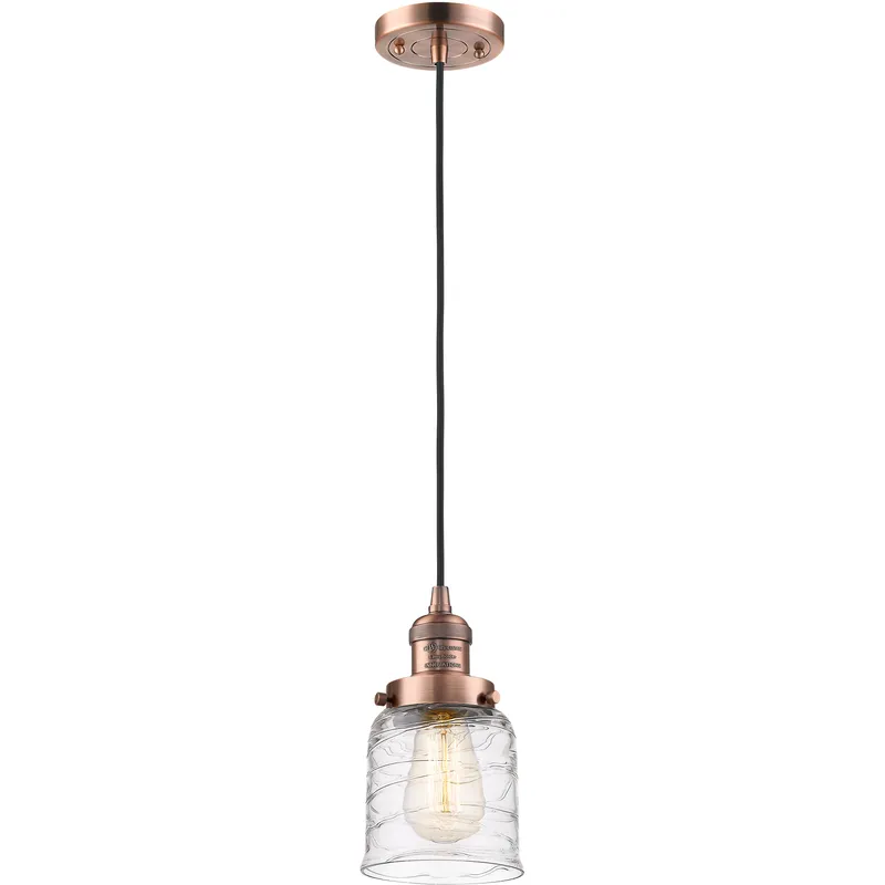 Franklin Restoration Bell LED 5 inch Antique Copper Mini Pendant Ceiling Light in Deco Swirl
