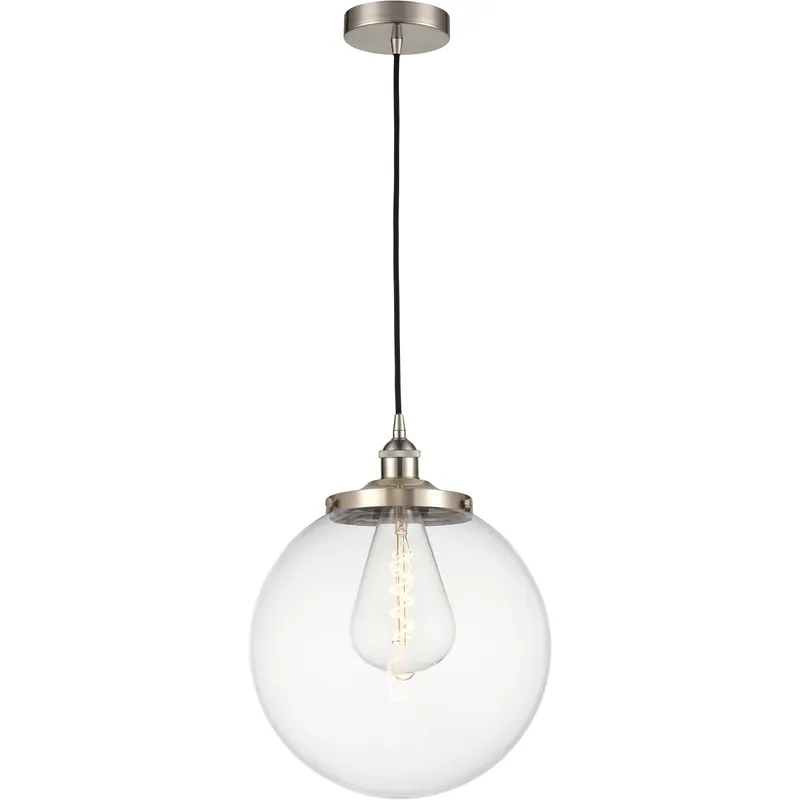 Beacon 1 Light 13.75 inch Brushed Satin Nickel Mini Pendant Ceiling Light in Clear Glass
