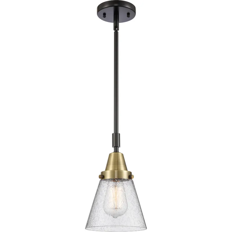 Franklin Restoration Small Cone LED 6 inch Black Antique Brass Mini Pendant Ceiling Light in Seedy Glass