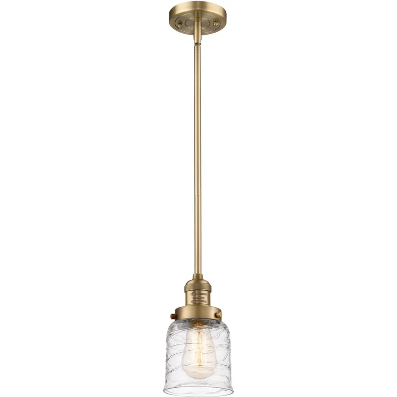 Franklin Restoration Bell LED 5 inch Brushed Brass Mini Pendant Ceiling Light in Deco Swirl