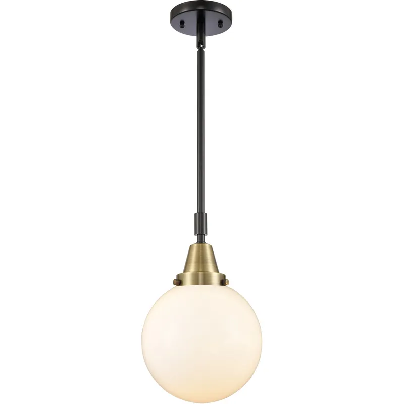 Beacon 1 Light 8 inch Black Antique Brass Mini Pendant Ceiling Light in Matte White Glass